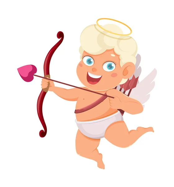 Feliz Dia Dos Namorados Cute Engraçado Cupido Anjo Com Arco — Vetor de Stock