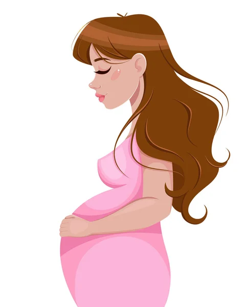 Schwangere Frau Zeichentrickfigur Flachen Stil Schöne Dame Wartet Auf Baby — Stockvektor