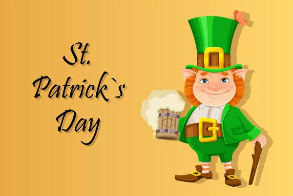 Stock Vector Leprechaun Happy Patrick Day Greeting Card Cheerful Leprechaun — Stock Vector