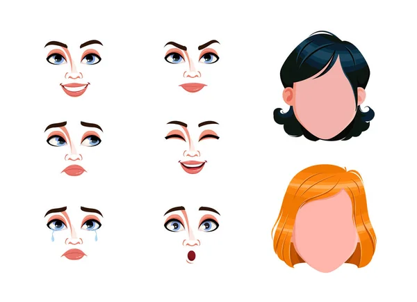 Diferentes Emociones Femeninas Rostros Blanco Expresiones Mujeres Elige Las Emociones — Vector de stock