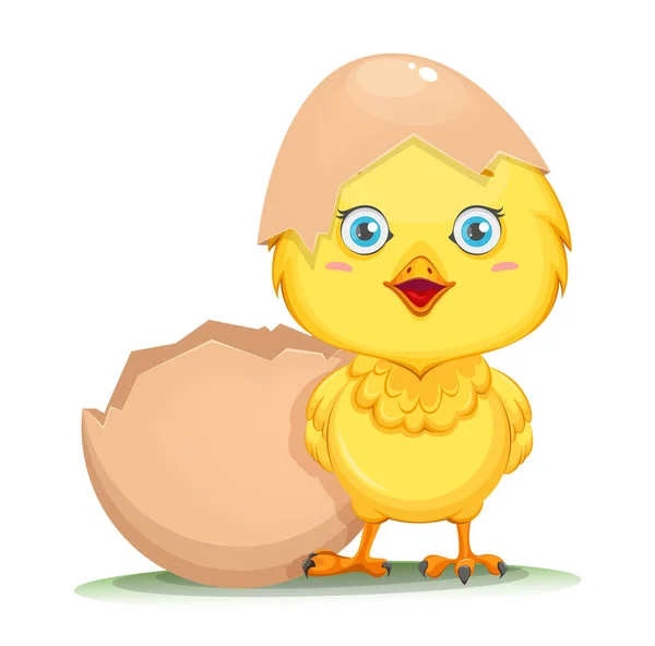 Yumurtadan Çıkan Tatlı Bir Civciv Mutlu Paskalyalar Kabuklu Komik Tavuk — Stok Vektör