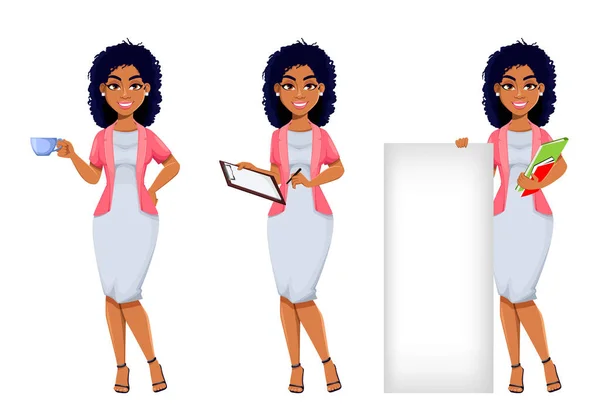 アフリカ系アメリカ人のビジネス女性3人組 美しい実業家の漫画のキャラクターは かなりの女性 ストックベクトルイラスト — ストックベクタ