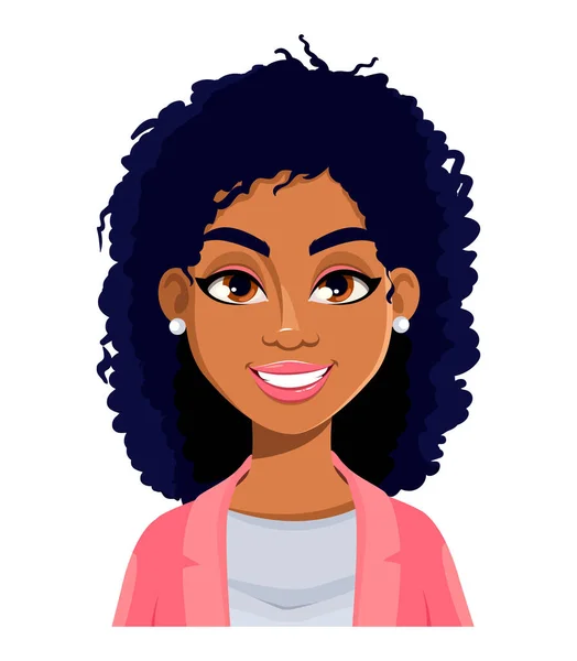 美丽的非洲裔美国女人的面容 女人的感情卡通人物风度翩翩 可用于化身 感情用事等 矢量说明 — 图库矢量图片