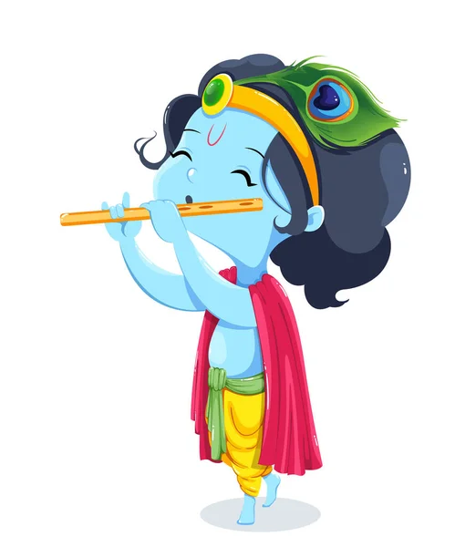 Feliz Cartão Felicitações Krishna Janmashtami Lorde Krishna Pagar Flauta Ilustração — Vetor de Stock