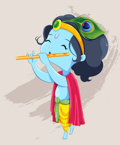 Mutlu Krishna Janmashtami Tebrik Kartı Lord Krishna Nın Çocuğu Flüt — Stok Vektör