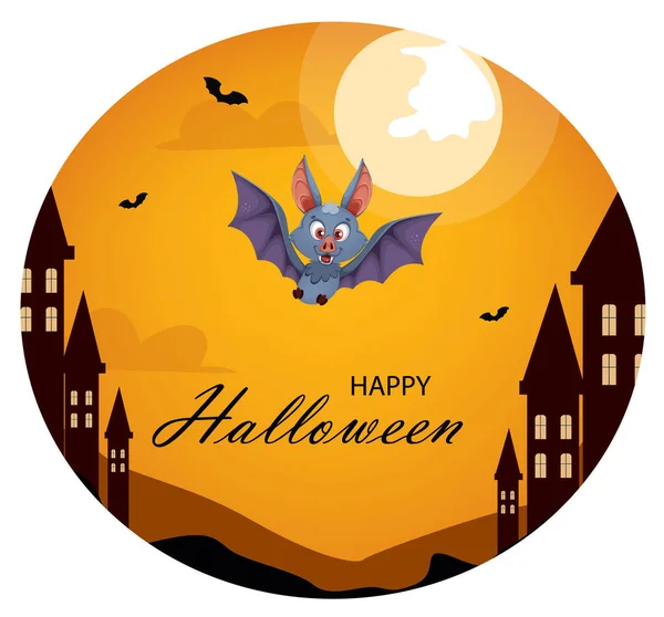 Joyeux Halloween Carte Vœux Lumineux Mignon Panier Transport Chauve Souris — Image vectorielle
