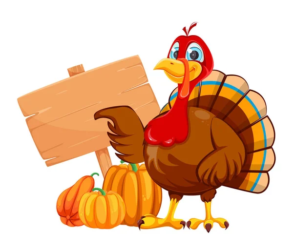Happy Thanksgiving Day Funny Cartoon Character Turkey Bird Turkey Bird — Stock Vector