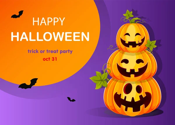 Joyeux Halloween Carte Voeux Trois Drôles Jack Lanternes Assis Sur — Image vectorielle