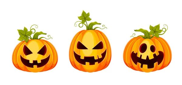 Halloween Fericit Amuzant Jack Lanterns Set Trei Posturi Ilustrație Vectorială — Vector de stoc