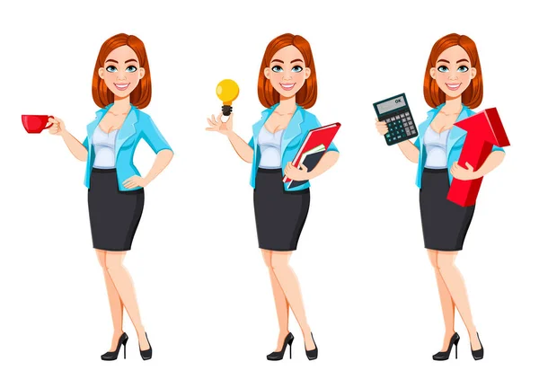 Conceito Mulher Negócios Moderna Mulher Negócios Personagem Desenho Animado Ruiva — Vetor de Stock