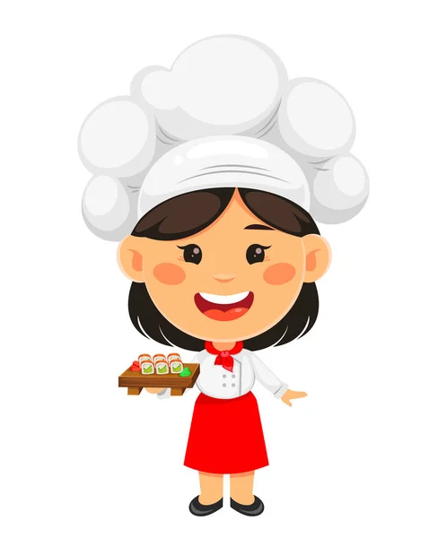 Feliz Fofa Cozinhando Chef Menina Cozinheiro Alegre Personagem Dos Desenhos —  Vetores de Stock