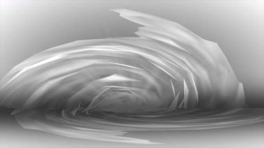 Akan gri ve beyaz dalgaların dinamik girdabı sisli atmosferik uzayda sıvı hareket ve dairesel enerji hissi yaratır..