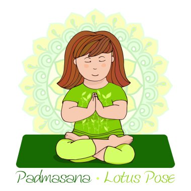 Padmasana kız mandala arka plan ile.