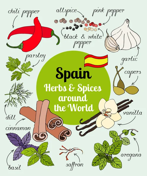 Hiszpania, zioła i przyprawy. — Wektor stockowy