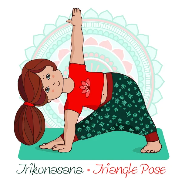 Mädchen in Trikonasana mit Mandala-Hintergrund. — Stockvektor