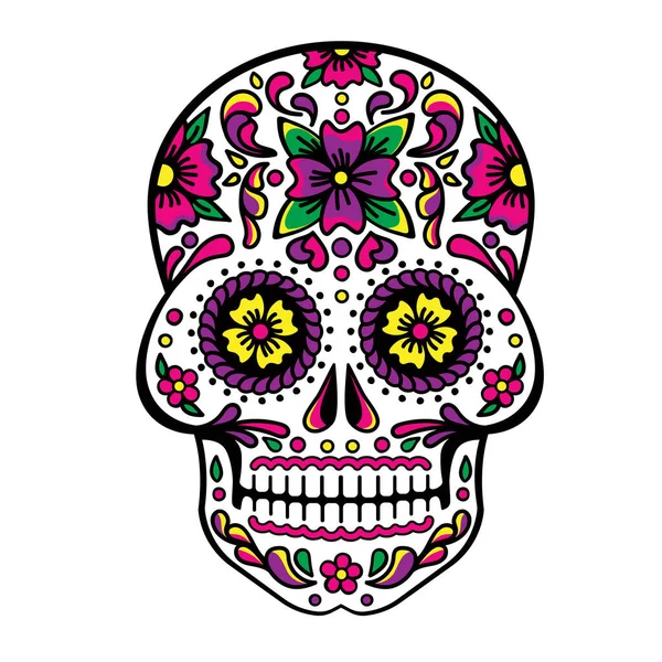 Cráneo de azúcar mexicano, Dia de los Muertos, Vector de cráneo. — Vector de stock