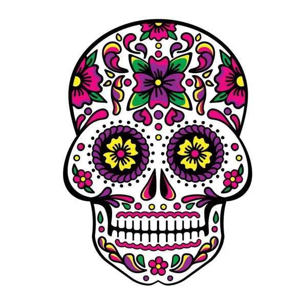 Mexicaanse suikerschedel, Dia de los Muertos, Schedel Vector. — Stockvector