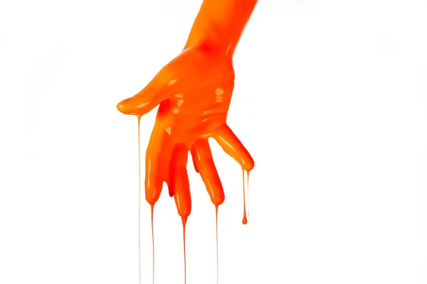 Mãos humanas mergulhadas em tinta colorida, conceito criativo . — Fotografia de Stock