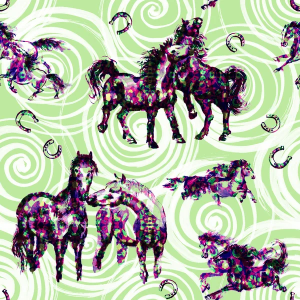 Seamless sumi-e horse pattern