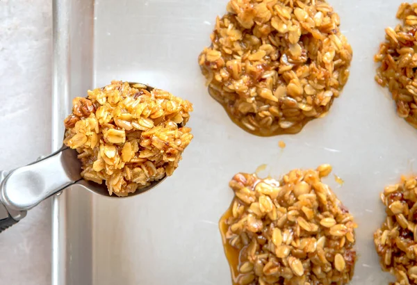 Banana oatmeal cookies with honey. Cookies before baking. Healthy homemade gluten-free oatmeal cookies.