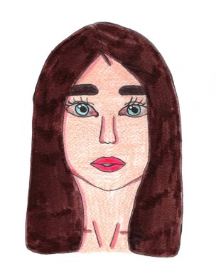 Bir kızın suluboya resmi. El boyaması moda illüstrasyonu.