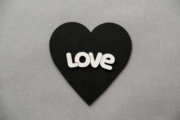 Coração Negro Com Palavras Amor Dia Dos Namorados — Fotografia de Stock