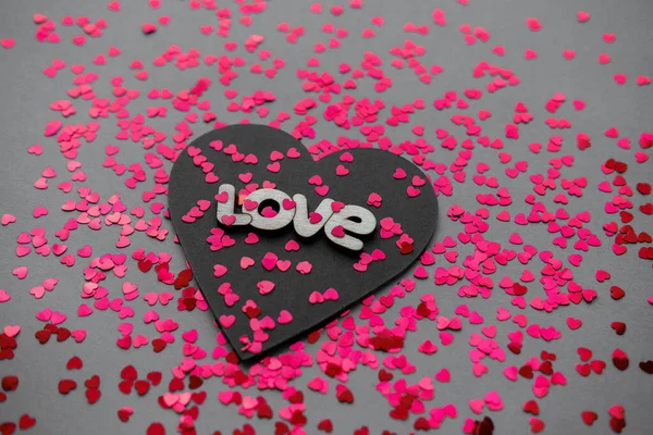Corazón Negro Rojo Con Las Palabras Amor Día San Valentín — Foto de Stock