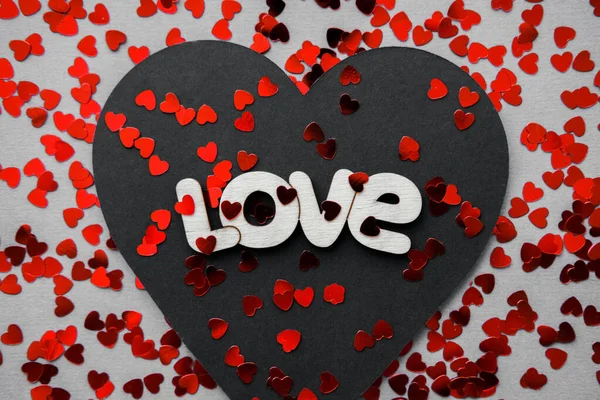 Black Red Heart Words Love Valentine Day — Stock Photo, Image