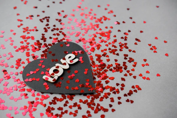 Coeur Noir Rouge Avec Les Mots Amour Jour Saint Valentin Photos De Stock Libres De Droits