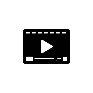 Depicts a black and white media player interface. Features a play button and a volume slider for control. Minimalist design suitable for icons and UI elements.
