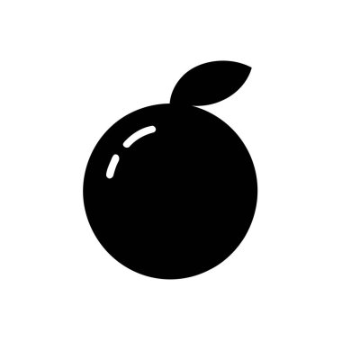 This is a minimalistic black and white vector graphic showcasing a rounded fruit, complete with a petite leaf attached, ideal for icons or logos.