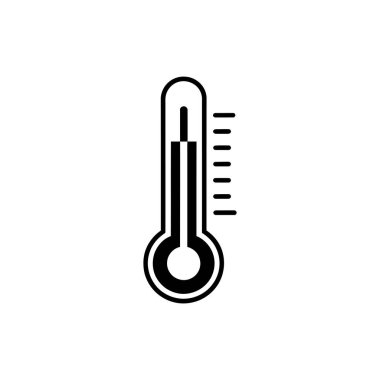 Vector graphic shows a thermometer in black and white, measuring temperature with visible markings. Ideal for illustrating health, illness, or fever monitoring concepts.