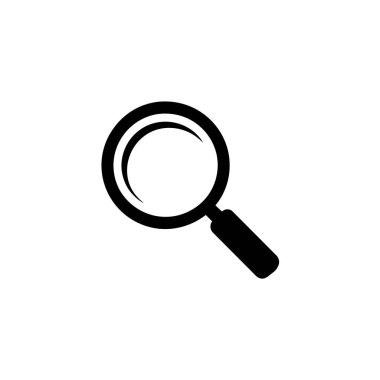 Isolated on white, this vector image features a black magnifying glass, universally representing search, research, and investigation for design projects and visual content.