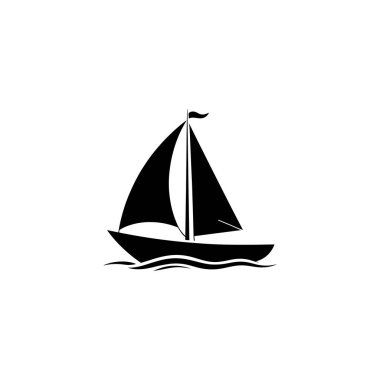 A simple illustration features a black silhouette of a sailboat on water. The sailboat is shown with its mast, sails, and a small flag atop the mast.