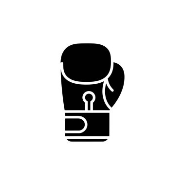 This crisp black and white image features an isolated boxing glove icon, symbolizing combat, protection, and athletic equipment used in boxing and combat sports.