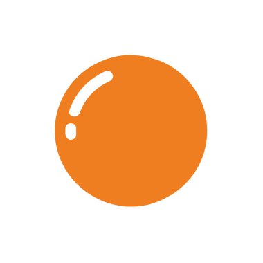 Isolated graphic of a solid orange circle with a prominent white glare mark, set against a stark white background, showcasing simple vector design.