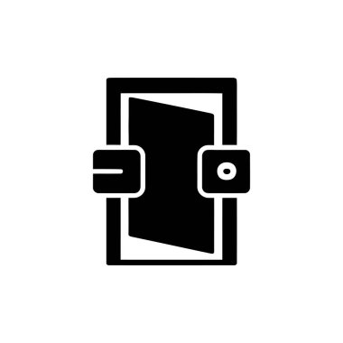 A minimalist black and white illustration of a door depicted as a solid black fill within a frame, complete with minimalist hinges showing door details.