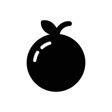 The image presents a minimalist black and white vector illustration of an apple, detailed with a shiny highlight and two prominent leaves at the top.