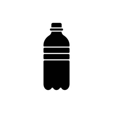 An isolated black and white vector image shows a plastic water bottle with a cap. The bottle has a distinct shape, making it perfect for various design needs.