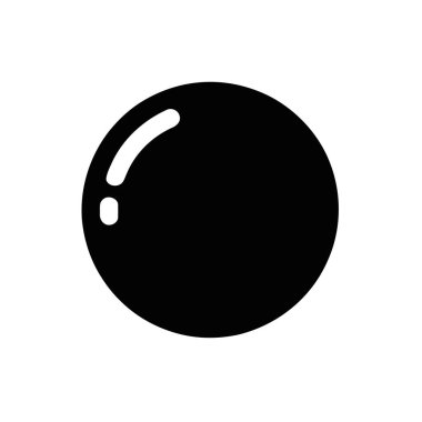 Minimalist graphic icon showing a solid black circle with a bright white glossy highlight on its upper-left side. Isolated against a plain white background.