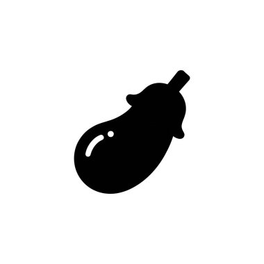 This image shows a minimalist black eggplant icon against a clean white background. The vector graphic features a slight highlight on the main body.
