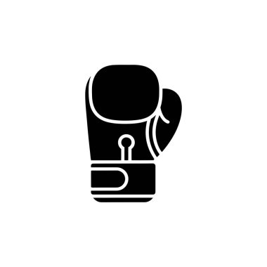 Black boxing glove silhouette against a white background. Represents martial arts equipment, combat sports, training gear for boxing, kickboxing or self-defense.