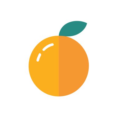 A clean, modern vector graphic depicts a vibrant orange with a single, distinct green leaf, set against a stark white background. Illustration's bold simplicity.