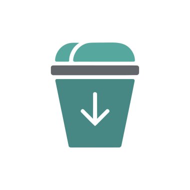 Isolated teal-colored container icon with a downward-pointing arrow and a horizontal dark gray band separating the lid from the container's body, on a white background.