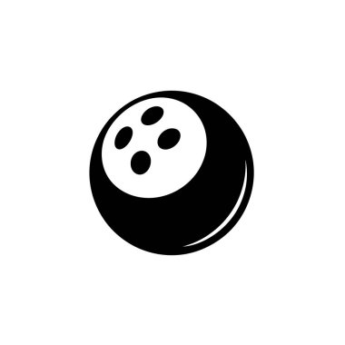 A single, simple bowling ball graphic rendered in black and white. The ball shows the classic four finger holes layout for bowling accuracy.