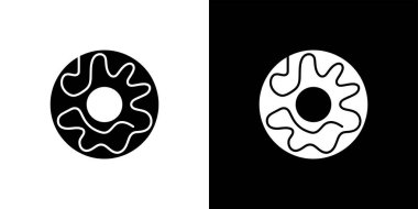 Two donut silhouettes are presented, one black on white and the other white on black, simple line art style and minimalist food illustration for graphic use.