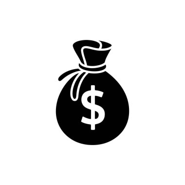 Belirgin bir dolar işareti içeren, halatla bağlanmış siyah bir para çantasını gösteren vektör görüntüsünü netleştir. Finansal veya ekonomik çizimler için ideal.