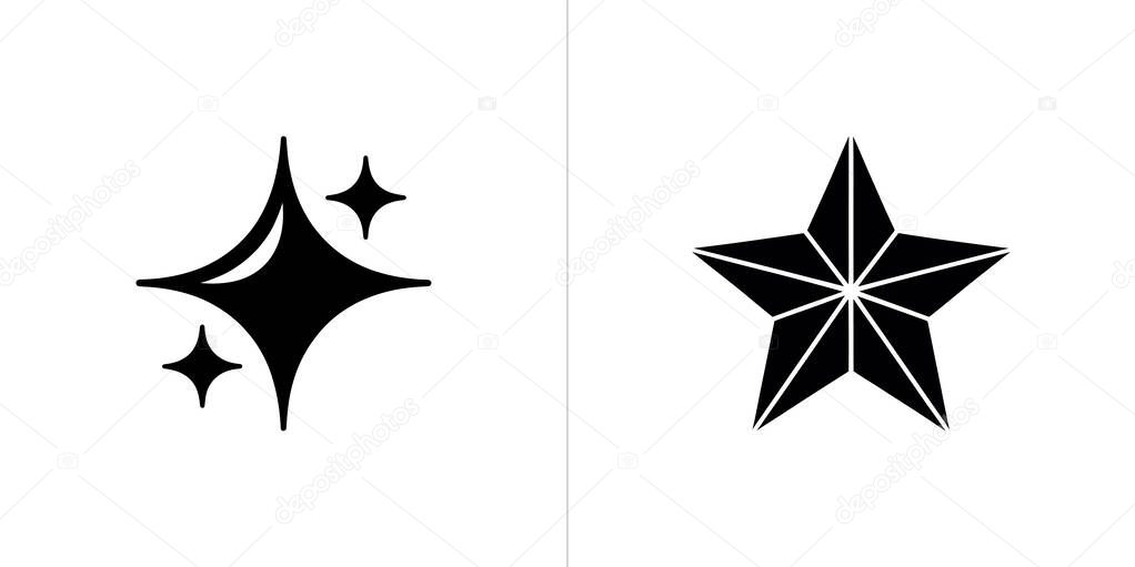 This monochromatic vector graphic showcases a stylized sparkle icon alongside a structured, geometric five-pointed star, perfect for modern design and minimal aesthetics.