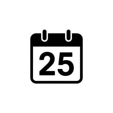Siyah takvim simgesini görüntüler. Açık bir tarih gösterimi gerektiren herhangi bir tasarım veya projede çok yönlü kullanım için tasarlanmış şeffaf bir arkaplan üzerinde '25' i izole eder.