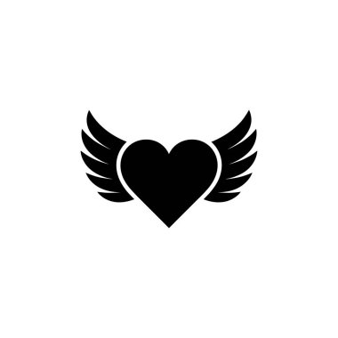 Katı siyah bir kalbin vektör görüntüsü. Her iki taraftan yayılan kanatları beyaz bir arkaplanda. Romantik tasarım projeleri için ideal.